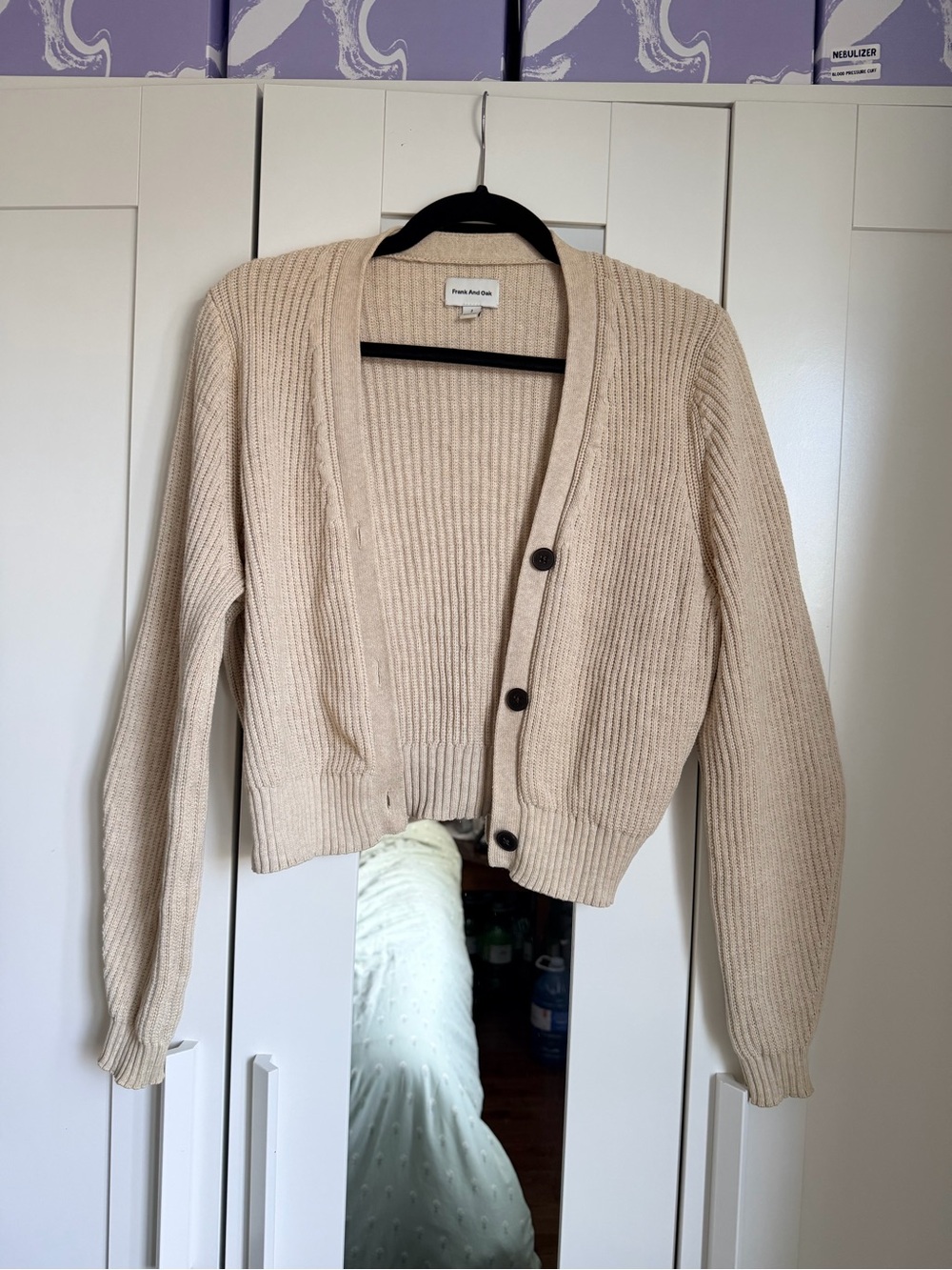 Frank & Oak Beige Ribbed Button-Front Cardigan